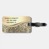 Roos Gold Faux Glitter Bling Personalized Metal Bagagelabel (Achterkant horizontaal)