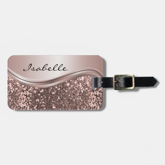Roos Gold Faux Glitter Bling Personalized Metal Bagagelabel (Voorkant horizontaal)
