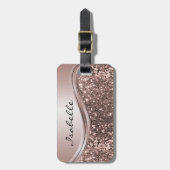 Roos Gold Faux Glitter Bling Personalized Metal Bagagelabel (Voorkant verticaal)