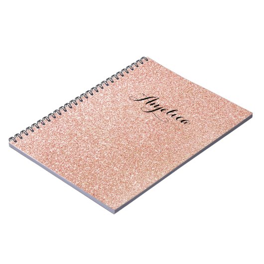 Roos Gold Faux Glitter Custom Script Name Notitieb Notitieboek (Linkerzijde)