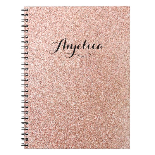 Roos Gold Faux Glitter Custom Script Name Notitieb Notitieboek (Voorkant)