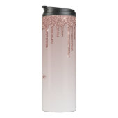 Roos Gold Faux Glitter Drip Sparkle Ombre Monogram Thermosbeker (Geroteerd rechts)