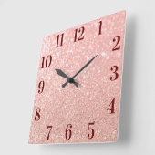 Roos Gold Faux Glitter Elegant Burgundy Numbers Vierkante Klok (Hoek)