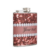 Roos Gold Faux Glitter en Diamonds - Persoonlijk Heupfles (Rechts)