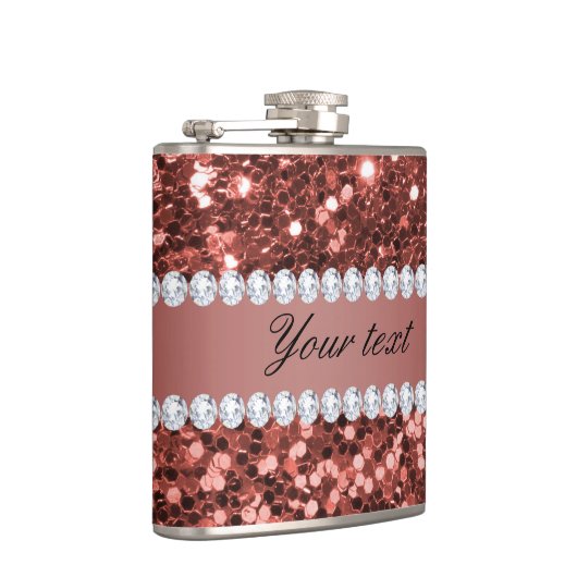 Roos Gold Faux Glitter en Diamonds - Persoonlijk Heupfles (Rechts)