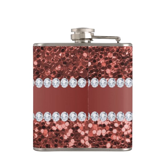 Roos Gold Faux Glitter en Diamonds - Persoonlijk Heupfles (Achterkant)