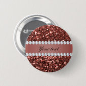 Roos Gold Faux Glitter en Diamonds - Persoonlijk Ronde Button 5,7 Cm (Voorkant /achterkant)