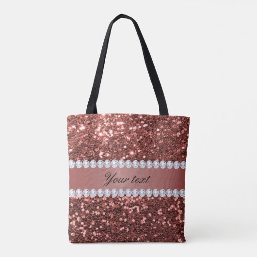 Roos Gold Faux Glitter en Diamonds - Persoonlijk Tote Bag (Achterkant)