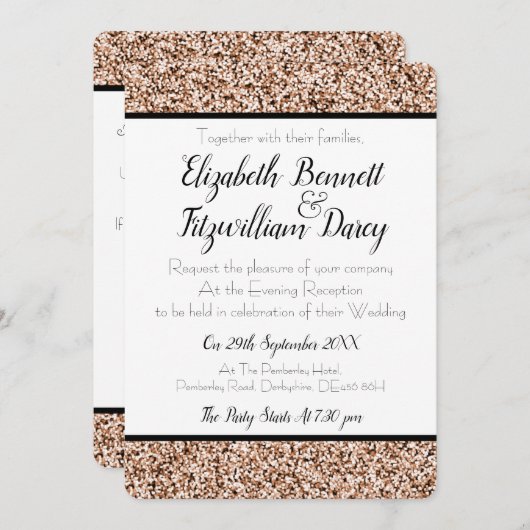 Roos Gold Faux Glitter Evening Kaart (Voorkant / Achterkant)