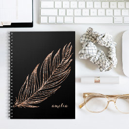 Roos Gold Faux Glitter Feather Speciaal Notitieboek
