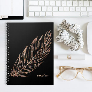 Roos Gold Faux Glitter Feather Speciaal Notitieboek