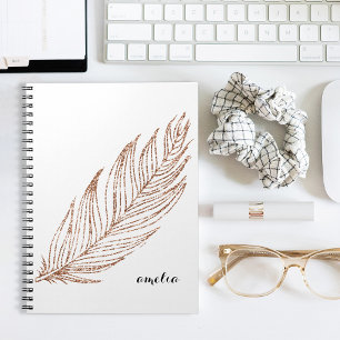 Roos Gold Faux Glitter Feather Speciaal Notitieboek