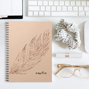Roos Gold Faux Glitter Feather Speciaal Notitieboek