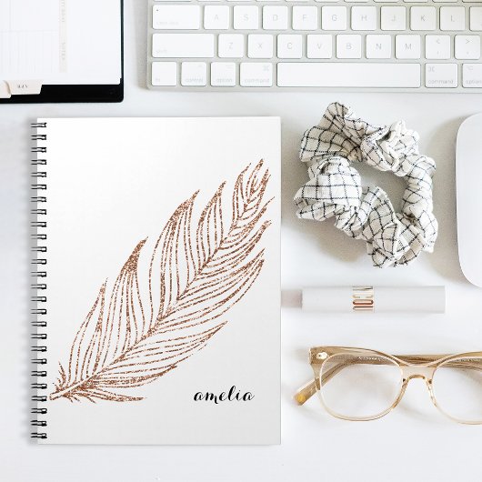 Roos Gold Faux Glitter Feather Speciaal Notitieboek