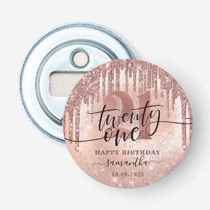 Roos Gold Faux Glitter & Foil 21st Birthday  Button Flesopener