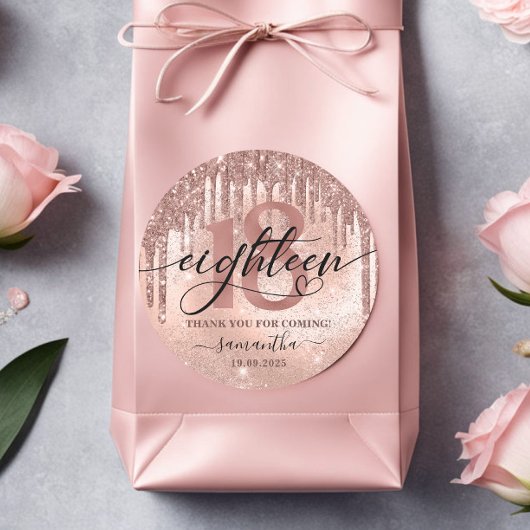 Roos Gold Faux Glitter & Folie 18e verjaardag Ronde Sticker