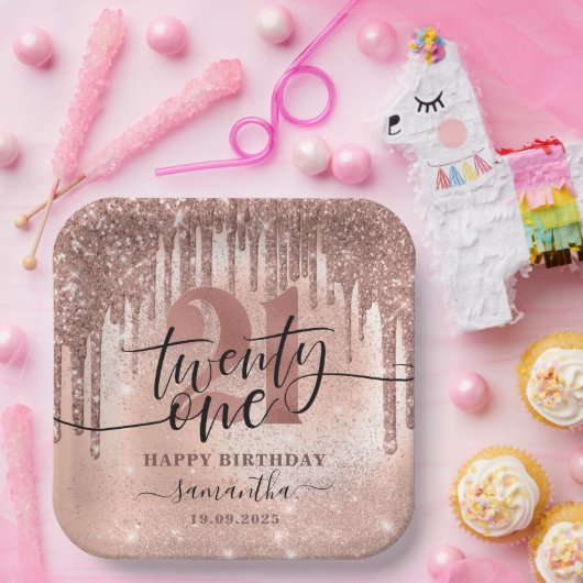 Roos Gold Faux Glitter & Folie 21e verjaardag Papieren Bordje (Feest)