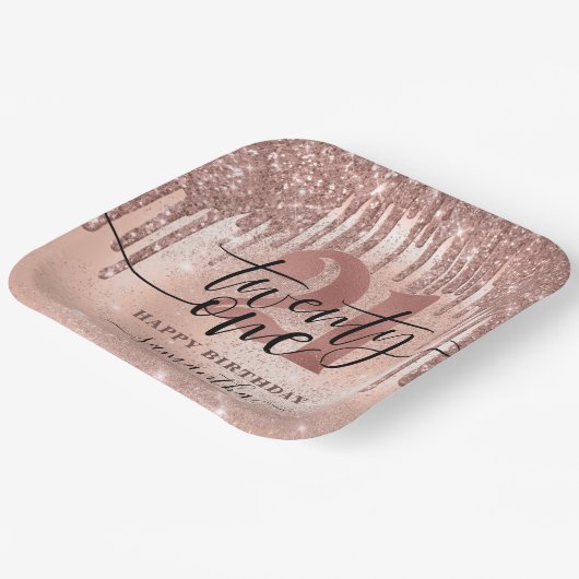 Roos Gold Faux Glitter & Folie 21e verjaardag Papieren Bordje (Gebogen)