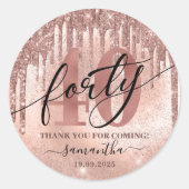 Roos Gold Faux Glitter & Folie 40e verjaardag Ronde Sticker (Voorkant)