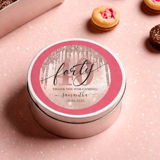 Roos Gold Faux Glitter & Folie 40e verjaardag Ronde Sticker