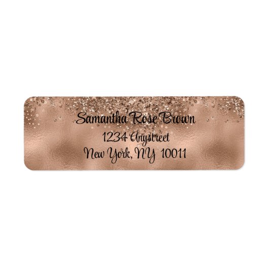Roos Gold Faux Glitter & Folie Retour Adreslabel Etiket (Voorkant)