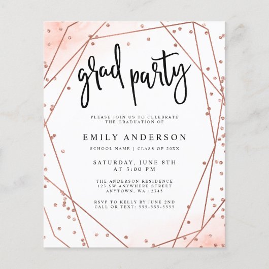 Roos Gold Faux Glitter Geometric Afstuderen (Voorkant)