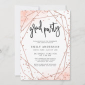 Roos Gold Faux Glitter Geometric Graduation Party Kaart (Voorkant)