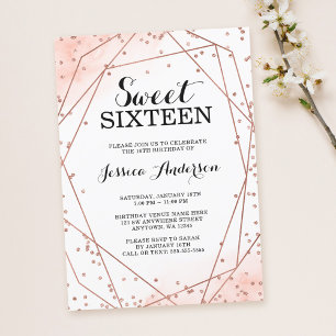 Roos Gold Faux Glitter Geometrisch Sweet 16 Verjaa Kaart