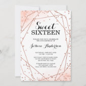 Roos Gold Faux Glitter Geometrisch Sweet 16 Verjaa Kaart (Voorkant)