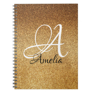 Roos Gold Faux Glitter Gepersonaliseerd Notitieboe Notitieboek