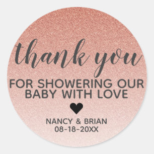 Roos Gold Faux Glitter Girl Baby shower Hartelijk  Ronde Sticker