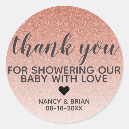 Roos Gold Faux Glitter Girl Baby shower Hartelijk  Ronde Sticker (Voorkant)