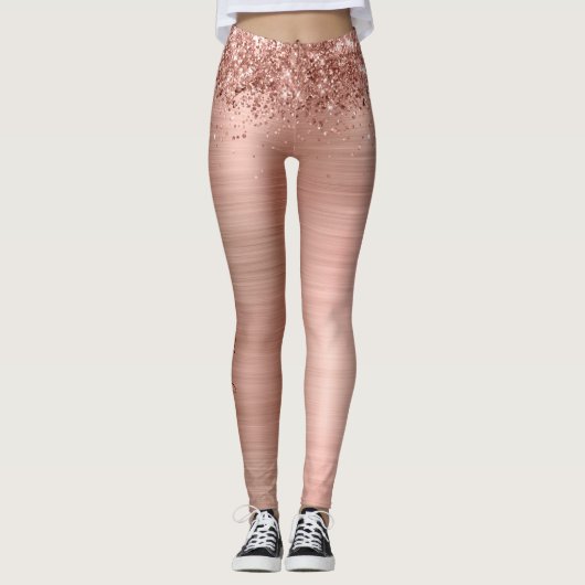 Roos Gold Faux-Glitter Girly Glam Monogram Leggings (Voorkant)