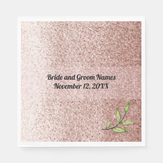 Roos Gold Faux Glitter Green Leaves Servet (Voorkant)