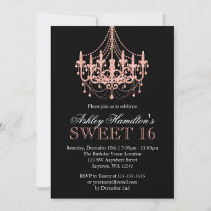 Roos Gold Faux Glitter Kroonluchter Sweet 16 Kaart