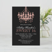 Roos Gold Faux Glitter Kroonluchter Sweet 16 Kaart (Staand voorkant)