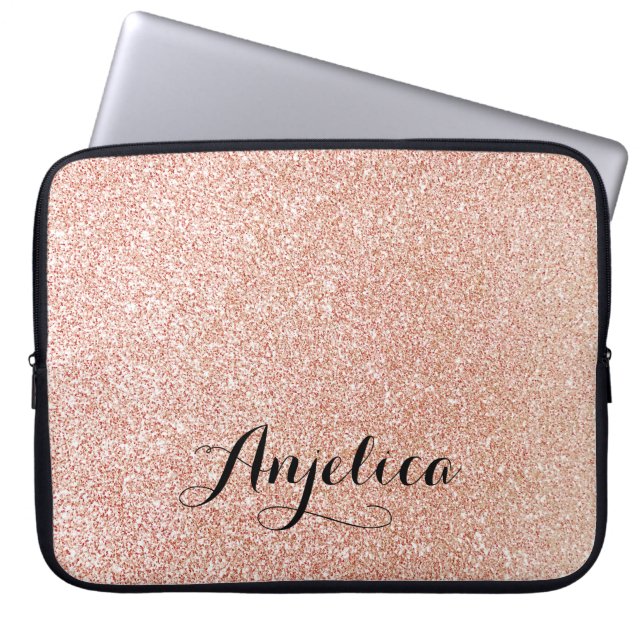 Roos Gold Faux Glitter-laptophoes voor speciaal ge Laptop Sleeve (Voorkant)