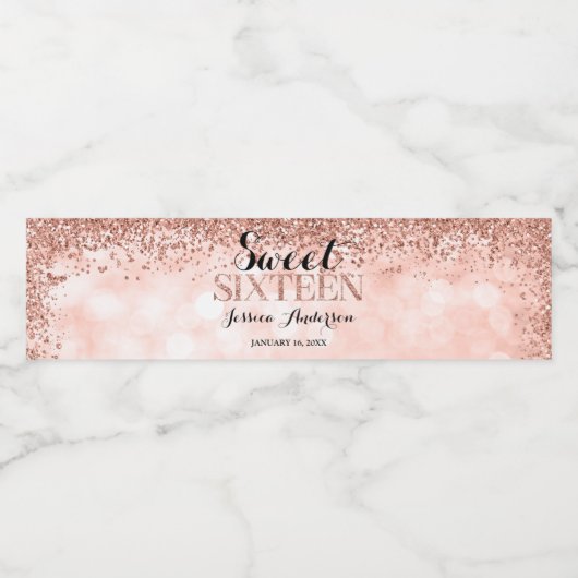 Roos Gold Faux Glitter Lights 16 oktober Waterfles Etiket (Enkel label)