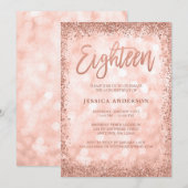 Roos Gold Faux Glitter Lights 18e Verjaardag Kaart (Voorkant / Achterkant)