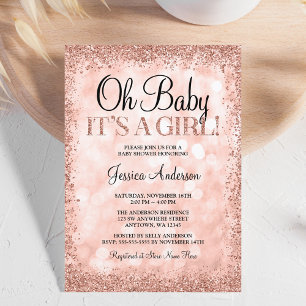 Roos Gold Faux Glitter Lights Baby shower Kaart