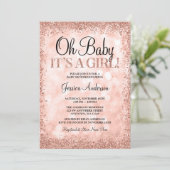 Roos Gold Faux Glitter Lights Baby shower Kaart (Staand voorkant)