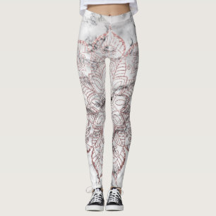 Roos Gold Faux Glitter Mandala op Vet Marmer Leggings