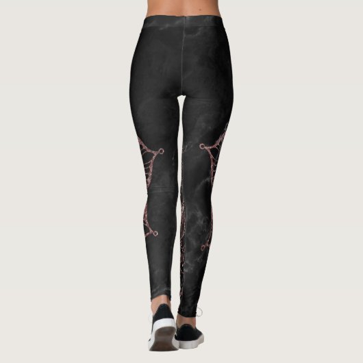 Roos Gold Faux Glitter Mandala op zwarte marmer Leggings (Achterkant)