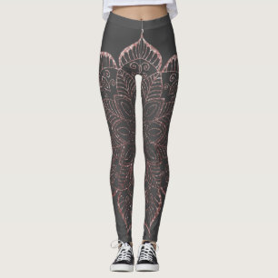 Roos Gold Faux Glitter Mandala over Dark Grey Leggings