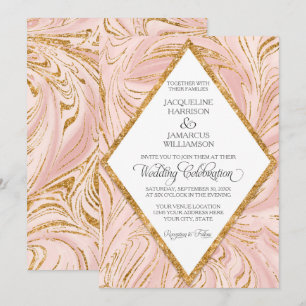 Roos Gold Faux Glitter Marble Blush Paper Weddensc Kaart