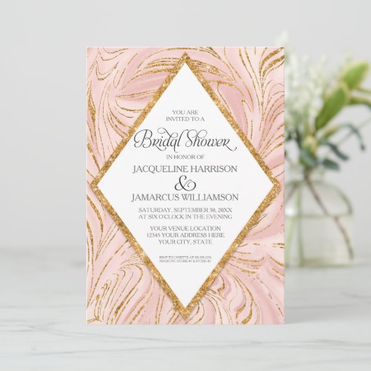 Roos Gold Faux Glitter Marble Blush Vrijgezellenfe Kaart (Staand voorkant)