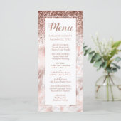 Roos Gold Faux Glitter Marble Script Wedding Menu (Staand voorkant)