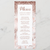 Roos Gold Faux Glitter Marble Script Wedding Menu (Voorkant)