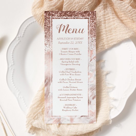 Roos Gold Faux Glitter Marble Script Wedding Menu