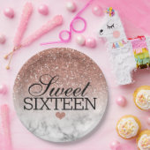 Roos Gold Faux Glitter/Marble Sweet 16 Papieren Bordje (Feest)